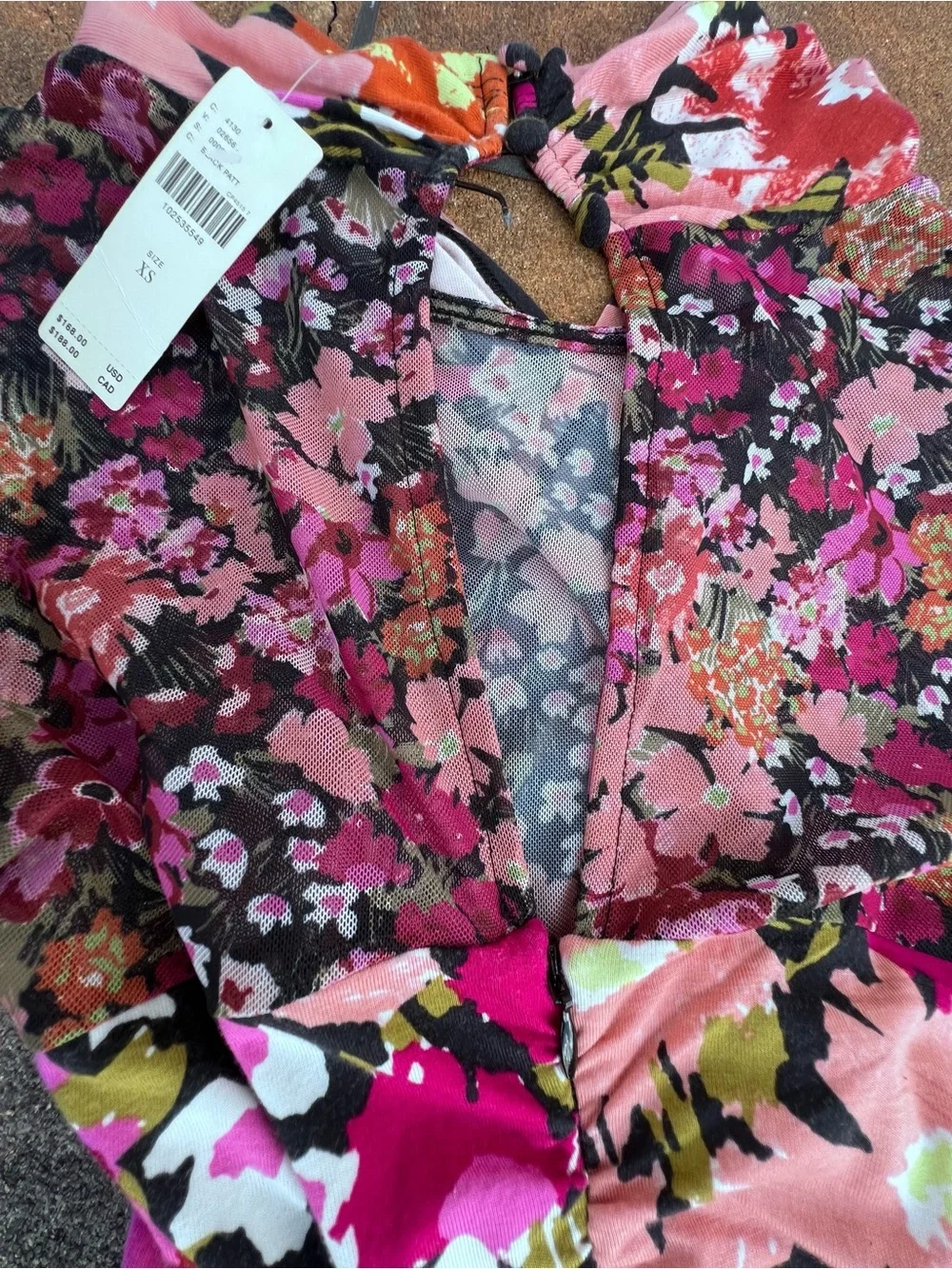 NWT Long Sleeve Mesh Ruched Multicolor Midi Floral Body Con Side slit Dress